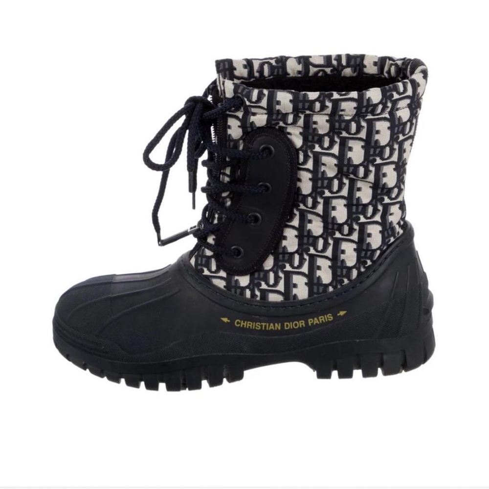 Monogram Patterned Lace-Up Canvas Boot